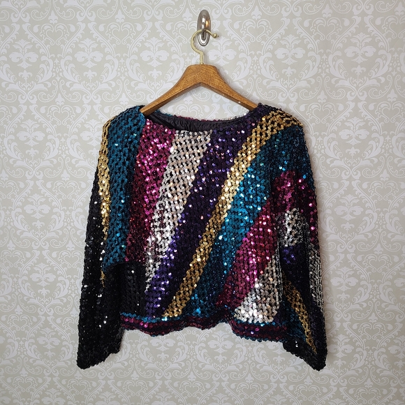 Tops - Vintage Colorful Sequined Longsleeve Top